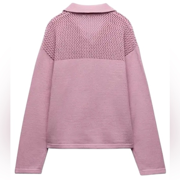 ZARA NWOT Women’s Perforated Chenille Light Pink Cut Out Balletcore Sweater - Picture 5 of 6